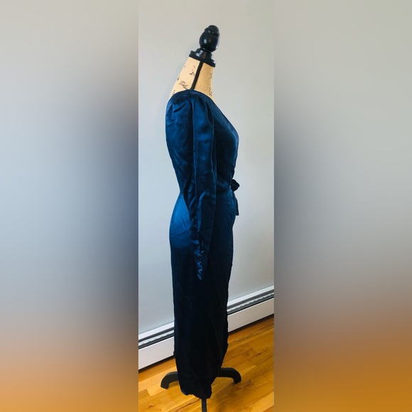 100% SILK REFORMATION NAVY BLUE ONE SHOULDER MIDI DRESS - Picture 2 of 11